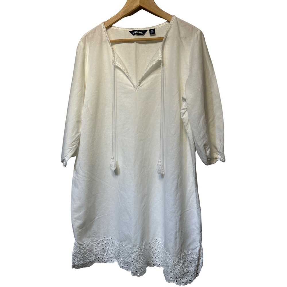 Lands End Floral Eyelet Embroidered Tassel Dress Cover Up Plus Size 1X EUC
